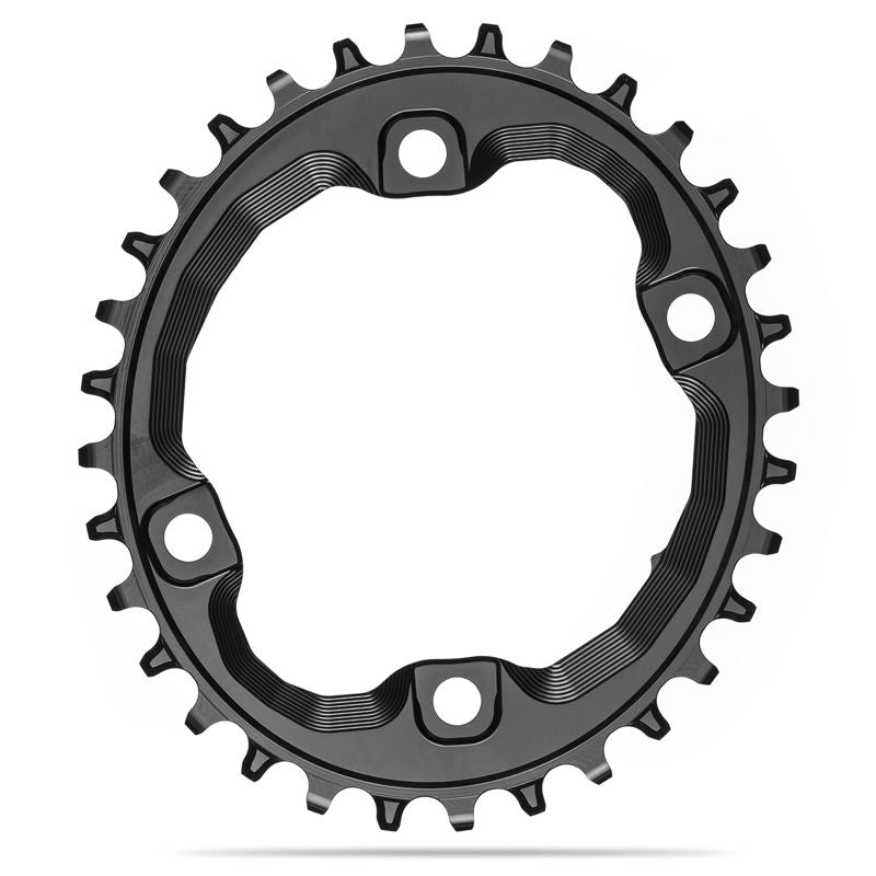 Plato Absolute Black Ovalado 96 Bcd 4 Brazos Asimétrico Shimano XT M8000 HG+ Tornillos Aluminio Negro
